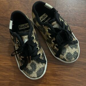 Keds Baby Kate Spade Gold and Black leopard sparkle Sneakers Size 5